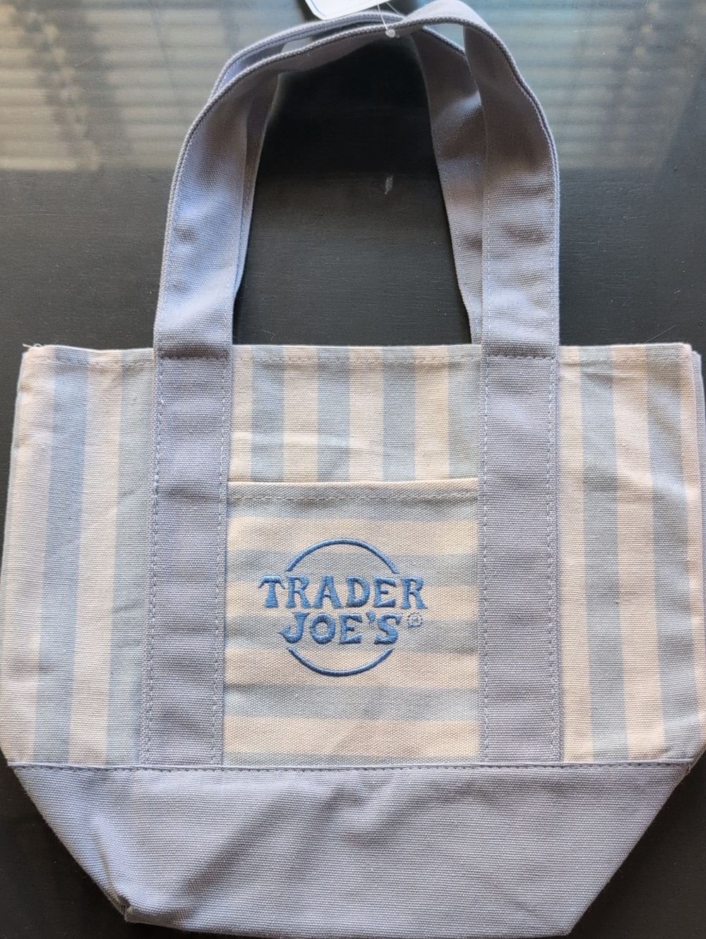 Trade Joe's Blue Stripe Canvas Mini Tote Bag 13.25" × 10.25" NWT